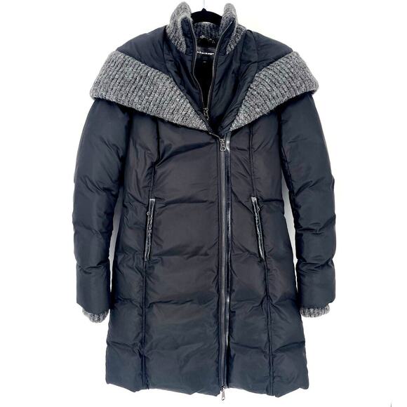 Mackage Black Brigid Down Parka with Charcoal Gray Knit Trim size Small - Picture 1 of 13